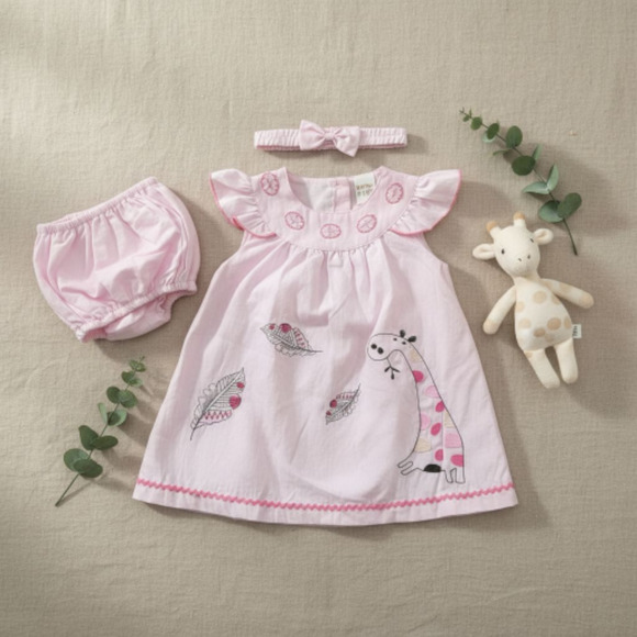 New Baby Girl Dress Set with matching headband underwear size 6 to 9 months - Picture 1 of 3